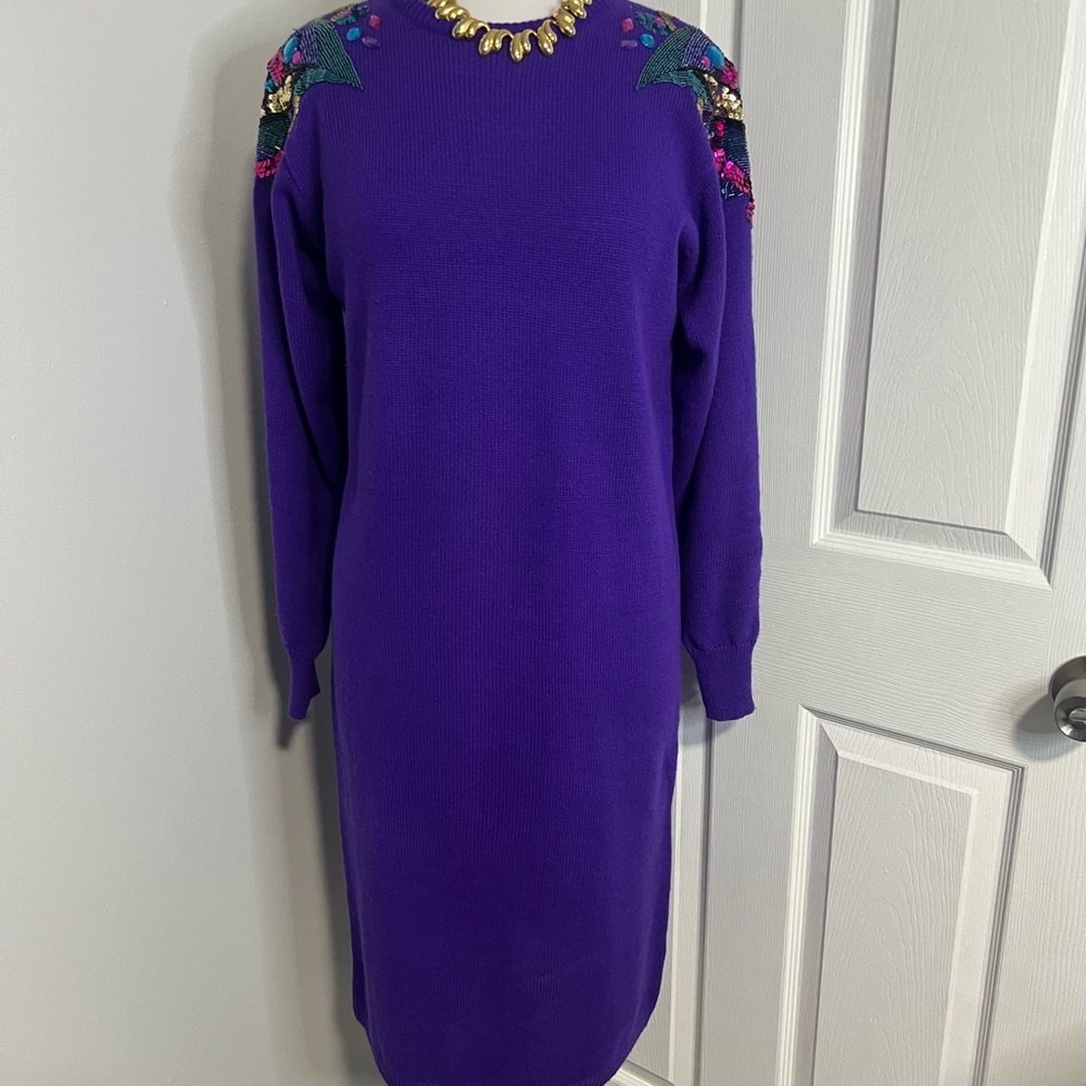 Aria Purple Long Sleeve Dress with Colorful Embroidery